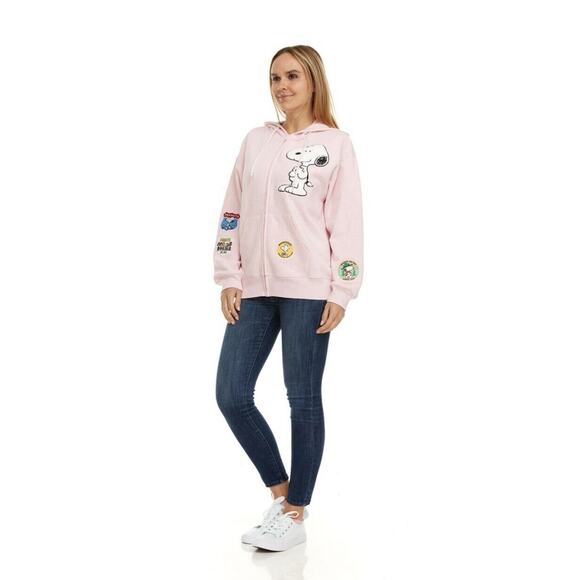 *NWT* LARGE Peanuts SNOOPY Women's Full Zip Sweatshirt Hoodie L Pink EMBROIDERY - Picture 3 of 15